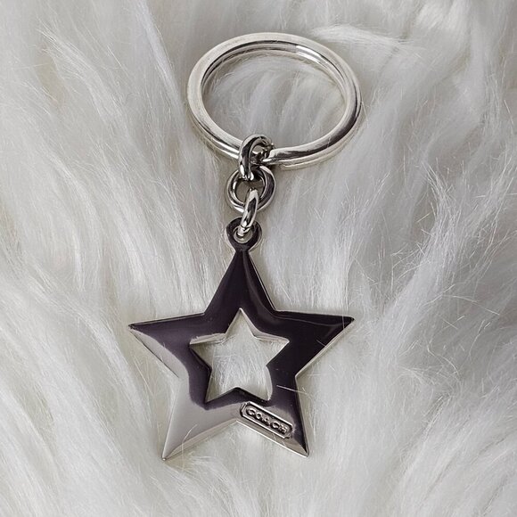 COACH Silver Tone Blue Star Keychain Keyfob Purse Charm Retired - Picture 4 of 9